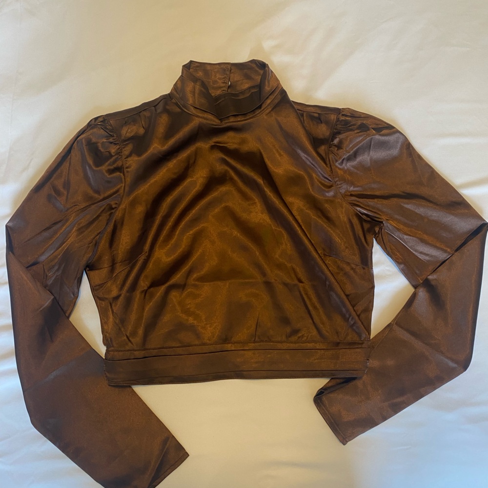 Guess Chocolate Brown Satin Crop Top